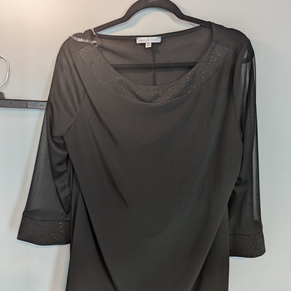 Chaus Black Sheer Sleeve Women's Top